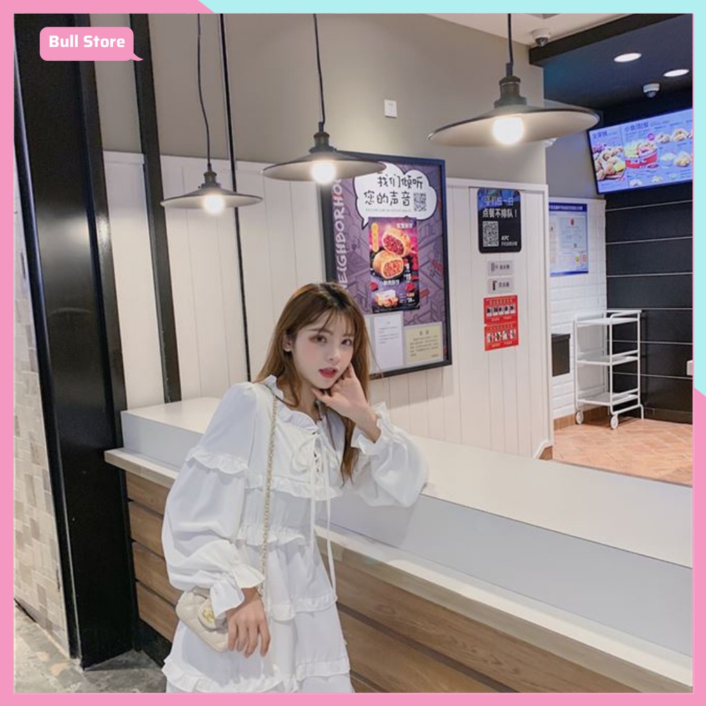 Đầm Nữ Tay Dài Buộc Nơ, Váy Công Sở Dự Tiệc Dáng Xòe Viền Tầng 66 | BigBuy360 - bigbuy360.vn