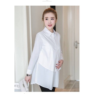 Áo Bầu Trắng Cổ Đức Dài Tay