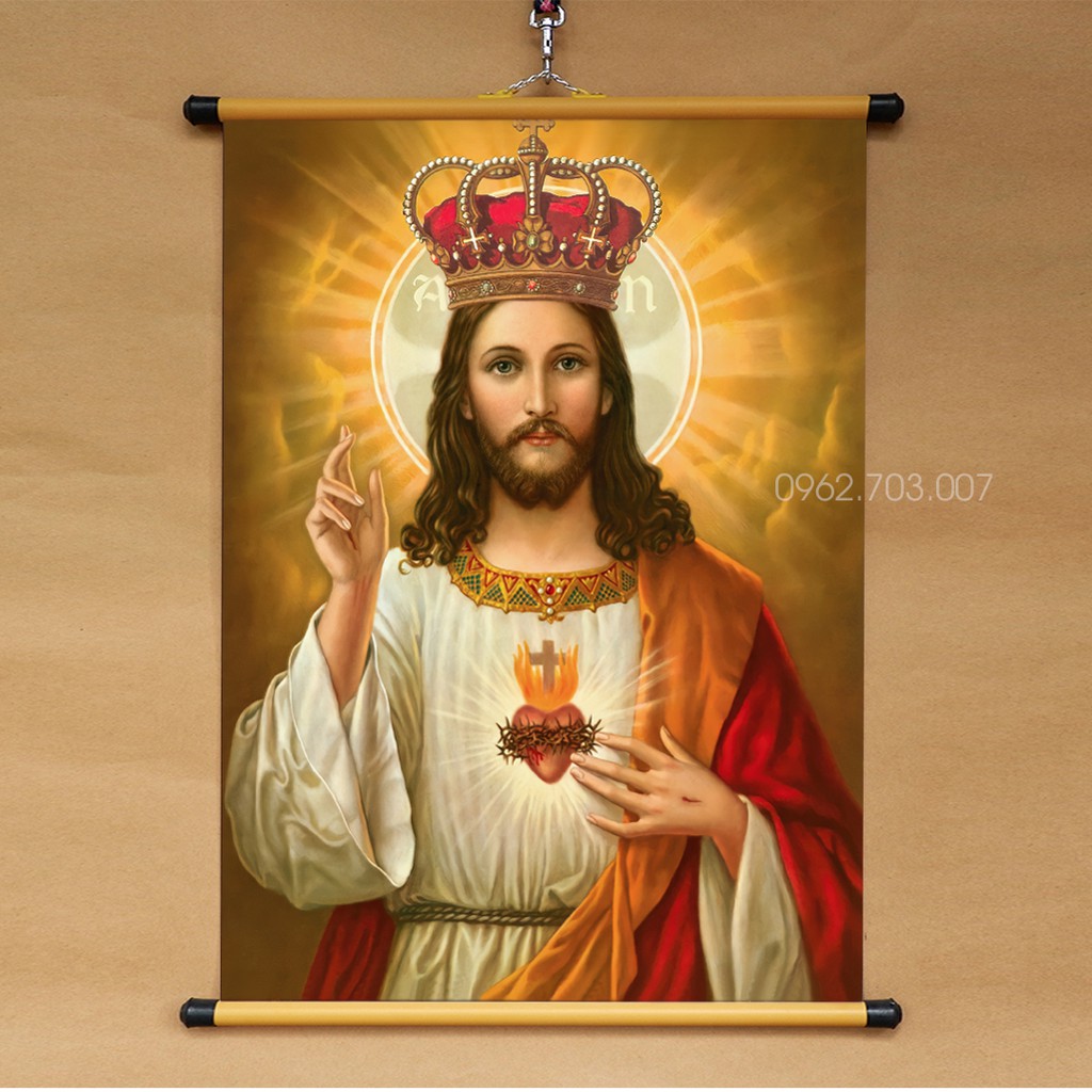 [NHIỀU MẪU] Tranh công giáo Chúa Jesu bằng vải phủ bóng cao cấp dày dặn 40x55cm