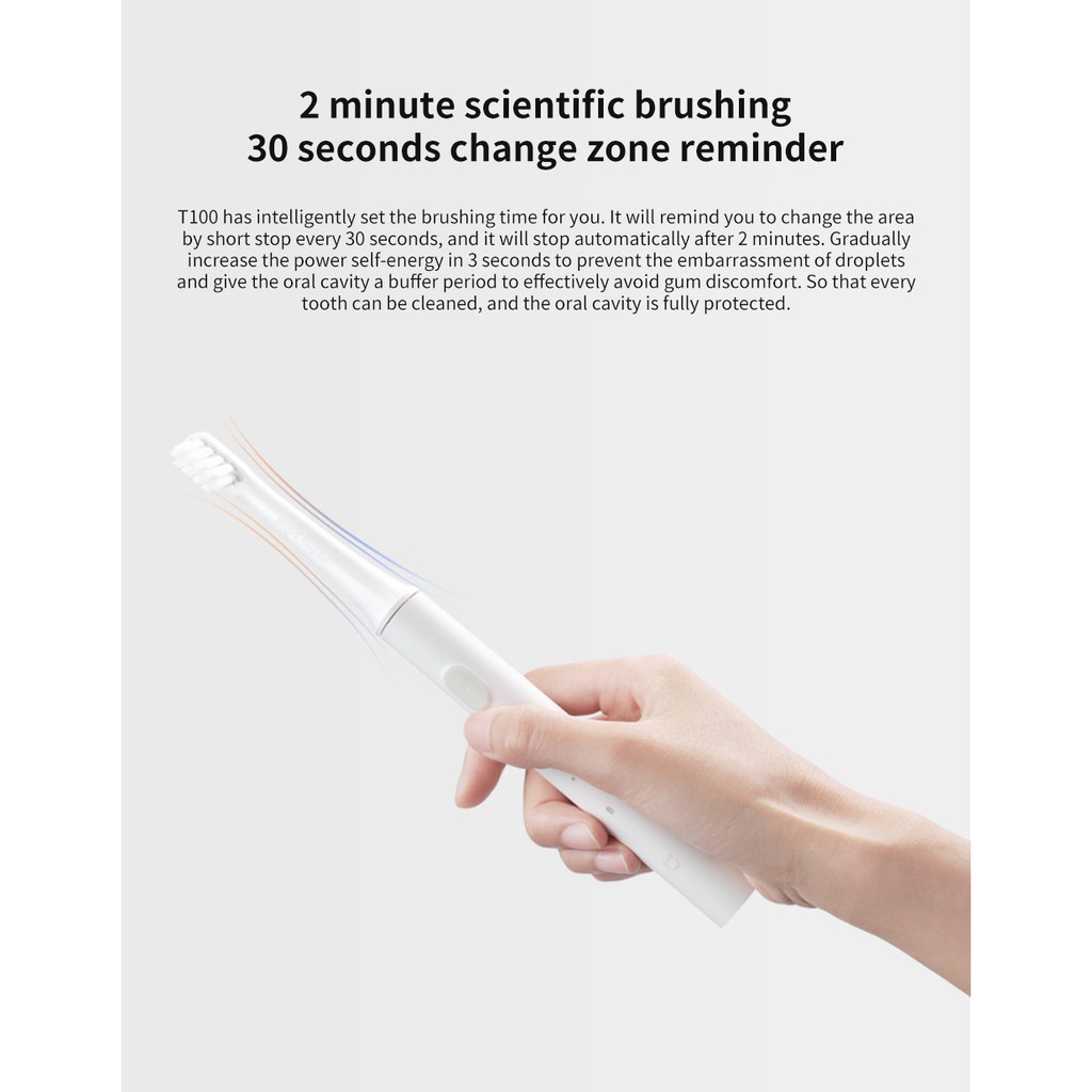 [Hàng mới về] Bàn chải đánh răng siêu âm Xiaomi Mi T100 sạc USB chống nước tốt cho sức khỏe màu tùy chọn cho người lớn