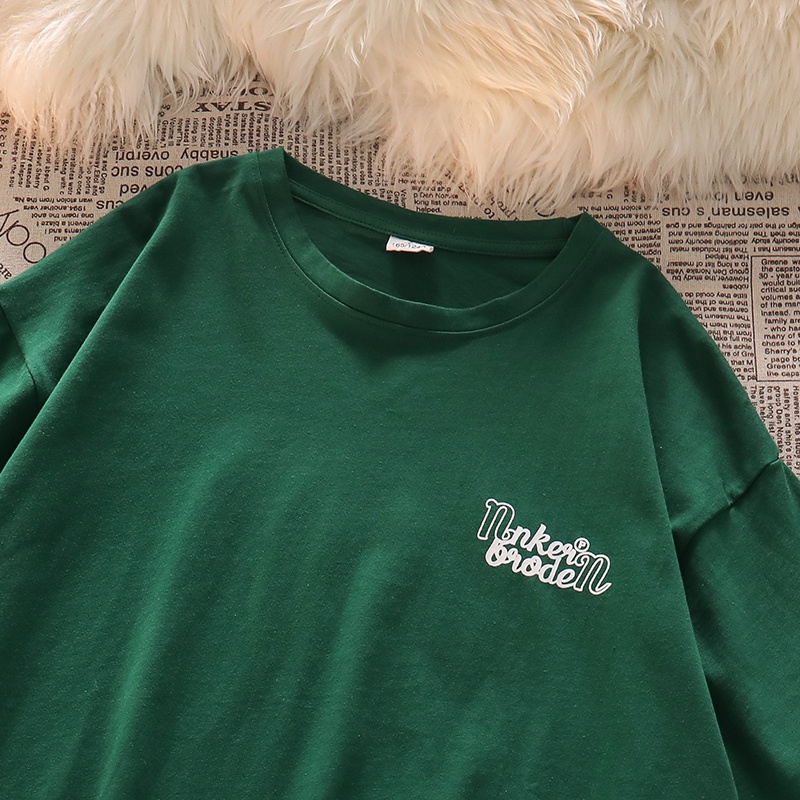 NUZIRO  Áo thun nữ  tay ngắn cổ tròn màu xanh lục thời trang