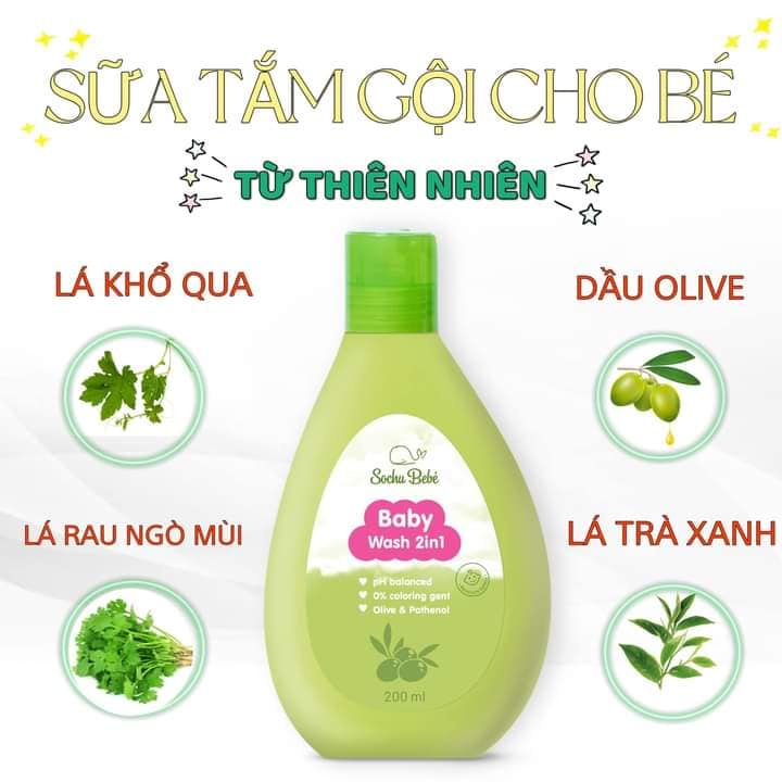 Combo 2 Chai Sữa Tắm Gội 2 Trong 1 (Baby Wash 2 In 1) Sochu Bebé Dung Tích 200ml x 2 Tặng Kèm Thỏ Bông Và Hổ Bông Cho Bé