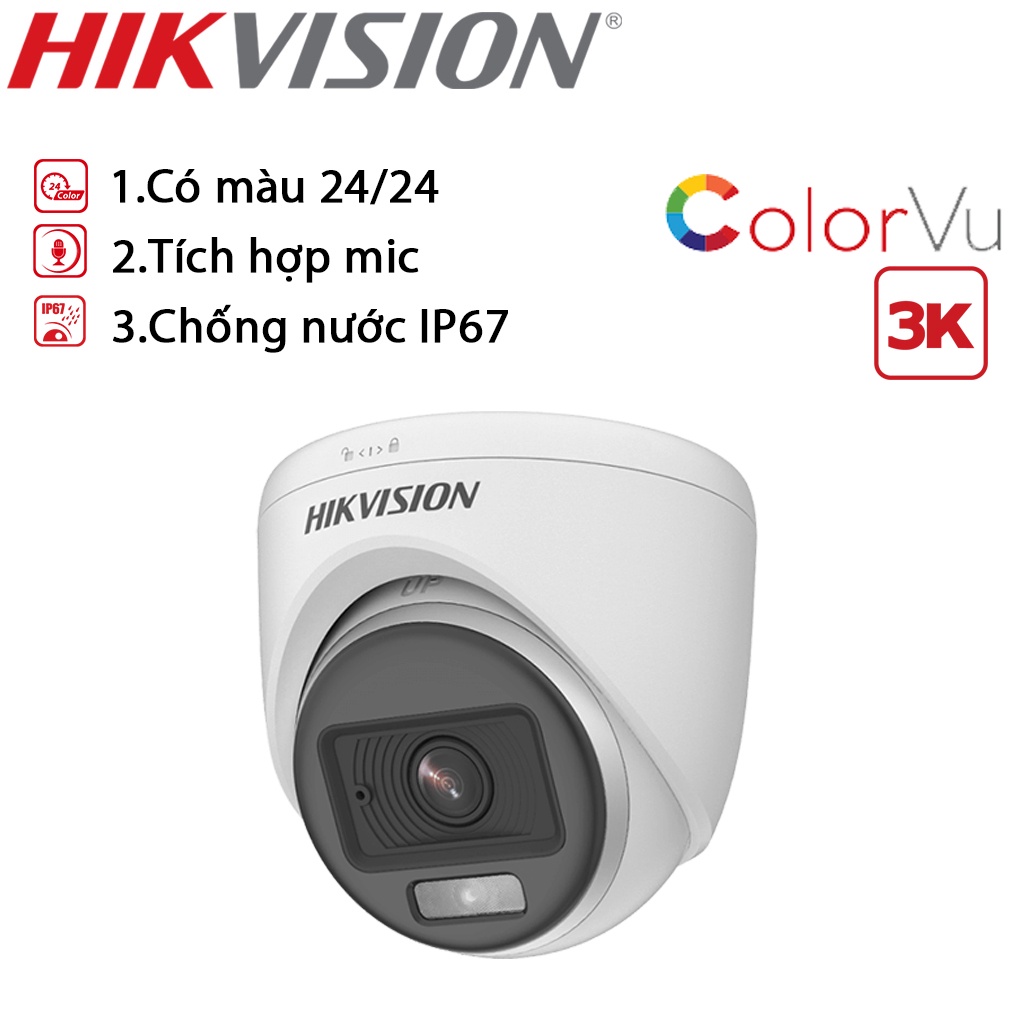 {5MP / CÓ MÀU 24/24 + CÓ MIC} Trọn bộ 4 mắt Camera Hikvision chính hãng, có màu + mic 24/24, đầy đủ phụ kiện