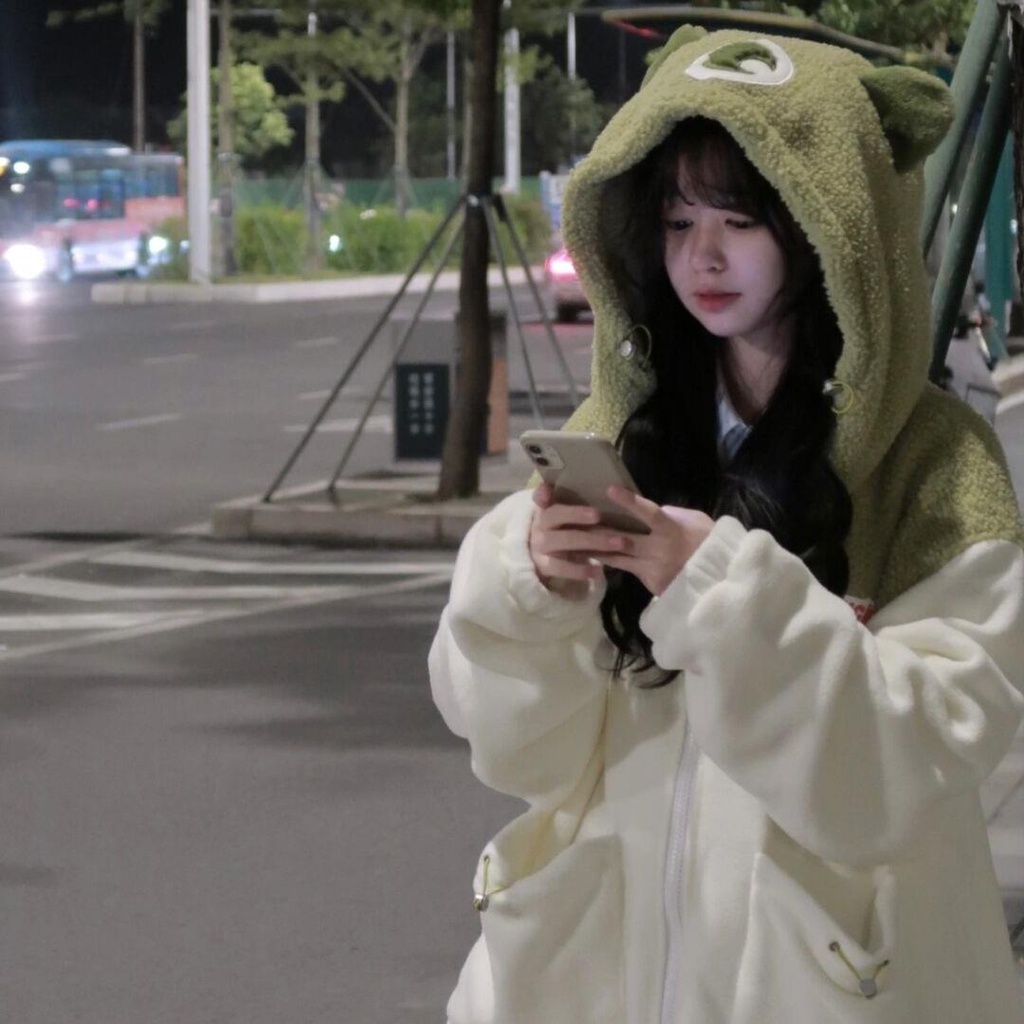 Áo Khoác Giả Lông Cừu Phối Màu Dễ Thương Phong Cách Hàn Quốc Thời Trang Thu Đông