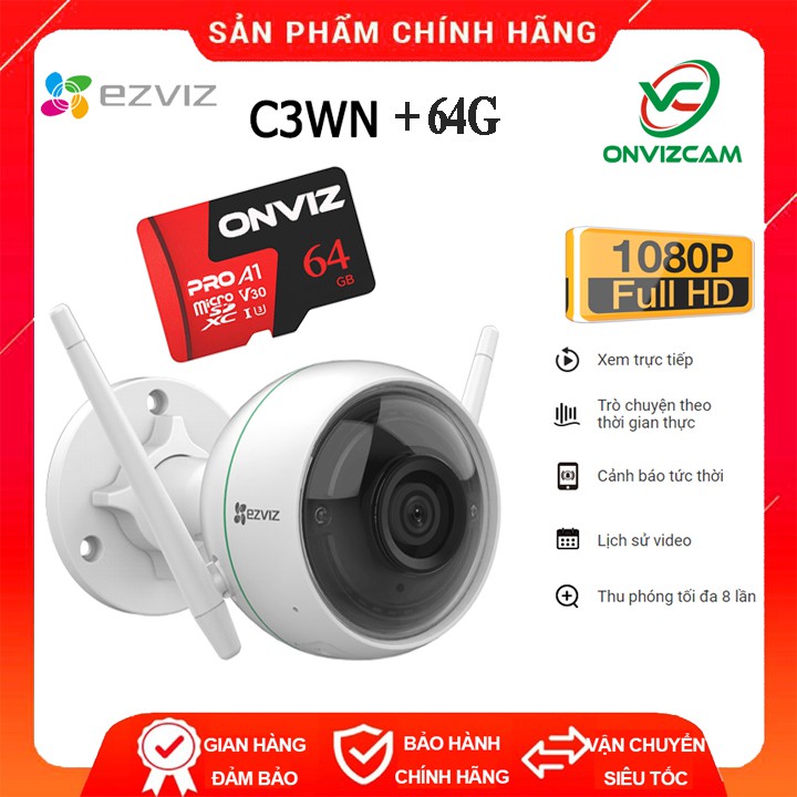 Camera Wifi gắn ngoài trời EZVIZ_C3WN FULL HD/ Thẻ nhớ ONVIZ PRO A1 32/64G - Hàng chính hãng