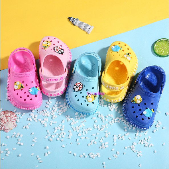Giày sục cao su siêu mềm cho bé trai bé gái tặng kèm 4 sticker viền chữ baby