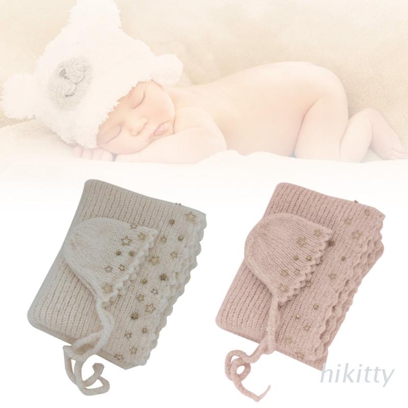 Set 2 Chăn Và Nón Đan Len Thủ Công Màu Hồng Làm Phụ Kiện Chụp Ảnh Cho Bé