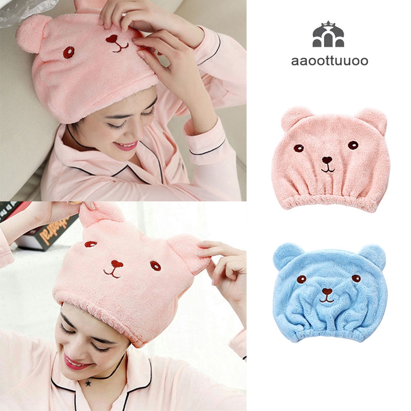 Cute Bear Dry Hair Cap Shower Cap Bath Towel Strong Absorbing Drying Long Velvet Ultra-Soft