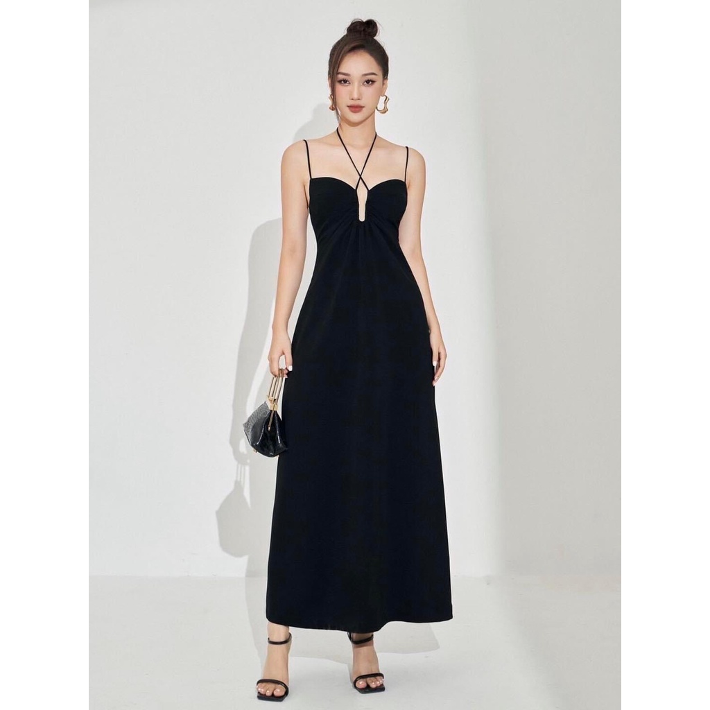 Đầm maxi đen hai dây thiết kế dáng dài sang chảnh