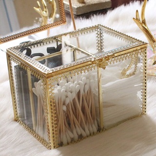 [Golden Queen] Hộp đựng bông tẩy trang mạ viền kim loại