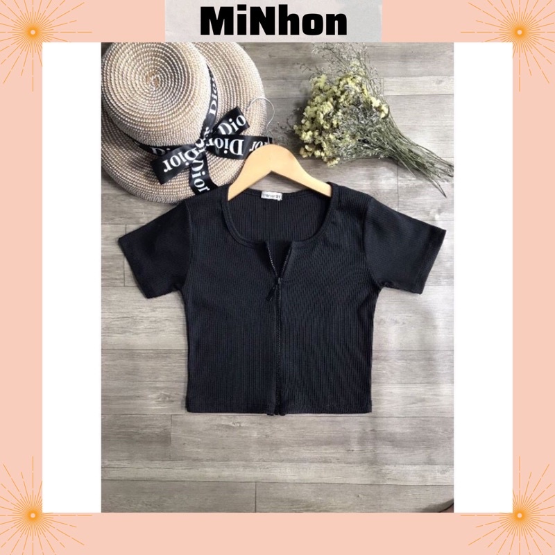 Áo Croptop Dây Kéo Tay Ngắn APCT.Minhon