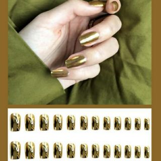 Bộ 24 móng tay giả màu vàng tráng gương dài/ ngắn