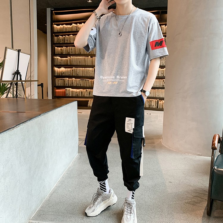 Bộ Quần Áo Thun Nam Tay Ngắn Quần Dài Form Rộng Hàn Quốc In Chữ MM Kiểu Dáng Zenkonam MEN QA 102V1