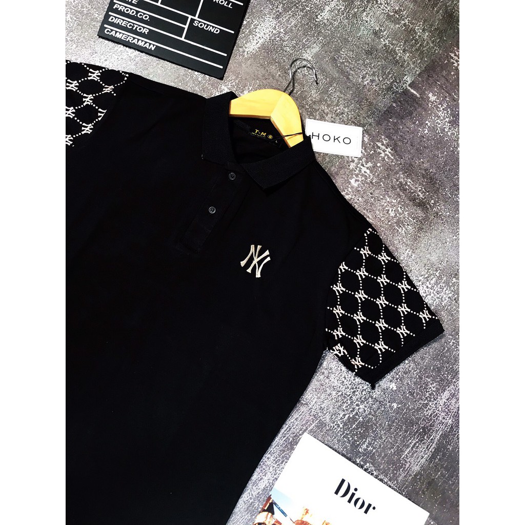Áo thun nam cổ trụ tay ngắn phối sọc ngang áo thêu NY phối tay trẻ trung lịch lãm chất cotton thoáng mát thấm mồ hôi tốt