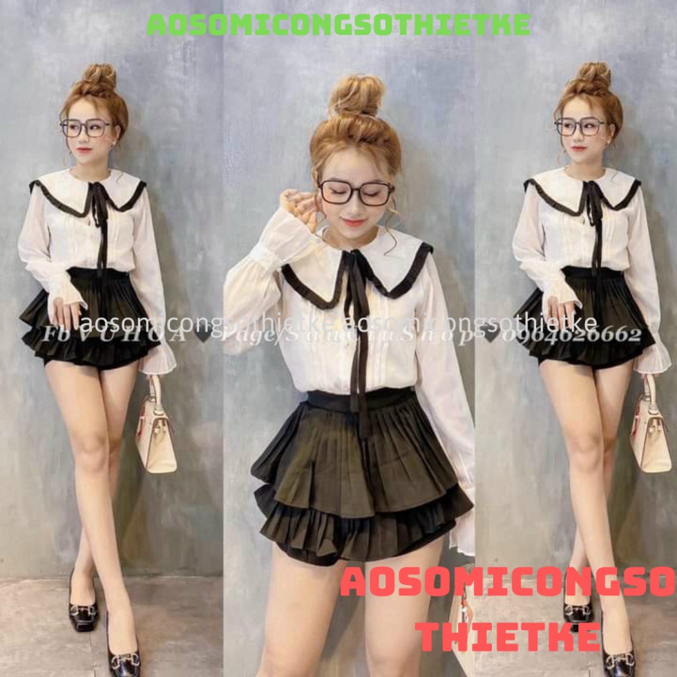 áo sơ mi tay bồng nút ngọc, áo sơ mi tơ 2 lớp hàng QCCC loại 1 A00014 KACA aosomicongsothietke
