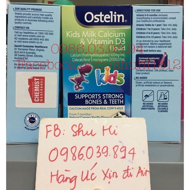 Canxi và vitamin d3 ostelin dạng nước 90ml cho bé từ 7 tháng đến 12 tuổi, ostelin kids milk calcium, vitamin d3 liquid