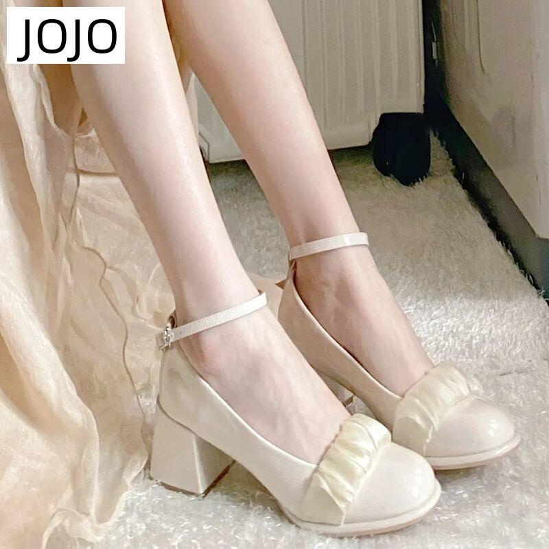 Giày Cao Gót Mary Jane Mũi Tròn Cột Dây Trẻ Trung Thanh Lịch Dành Cho Nữ