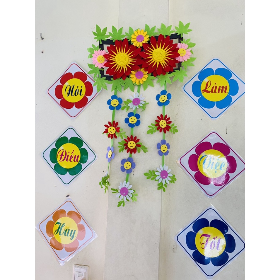 Lẵng hoa nỉ treo trường trang trí lớp học