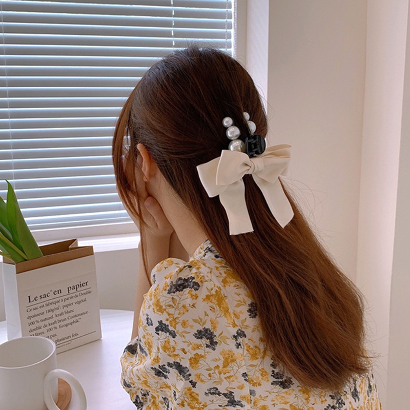 Kẹp Tóc Đính Ngọc Trai Và Ruy Băng Lớn Thời Trang