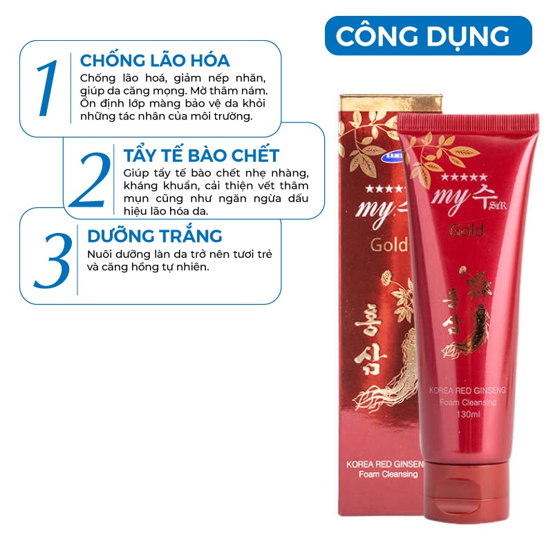 Sữa rửa mặt trắng da - sữa rửa mặt giảm mụn Hồng Sâm Đỏ My Gold Hàn Quốc 130ml