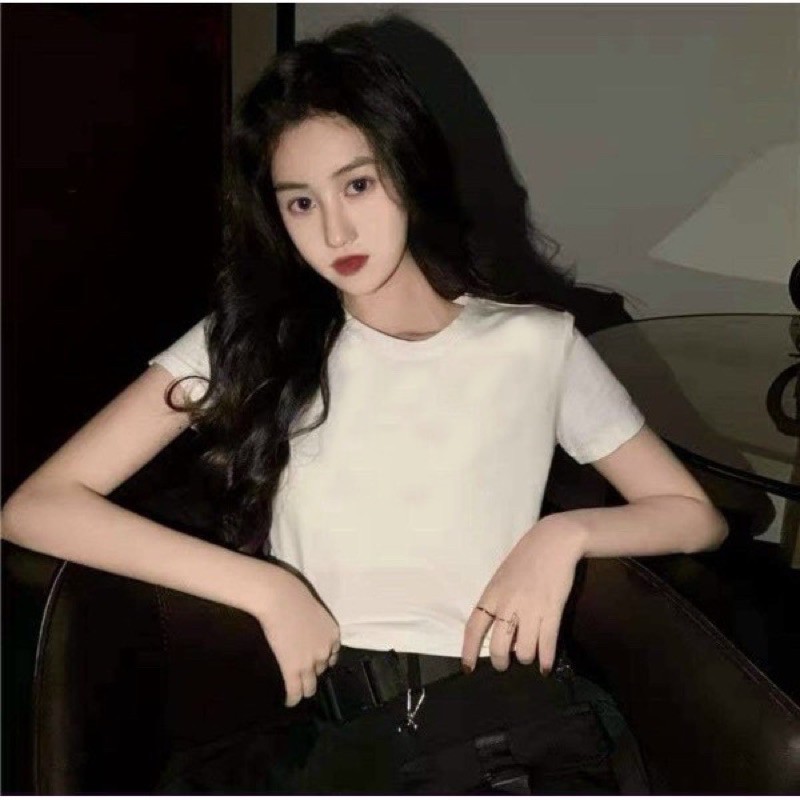 [ Mã FAMAYWA2 giảm 10K đơn 50K] áo croptop cổ tròn basic có tay 2 màu trắng/đen _ hình thật (vải bo zip cotton 100%)