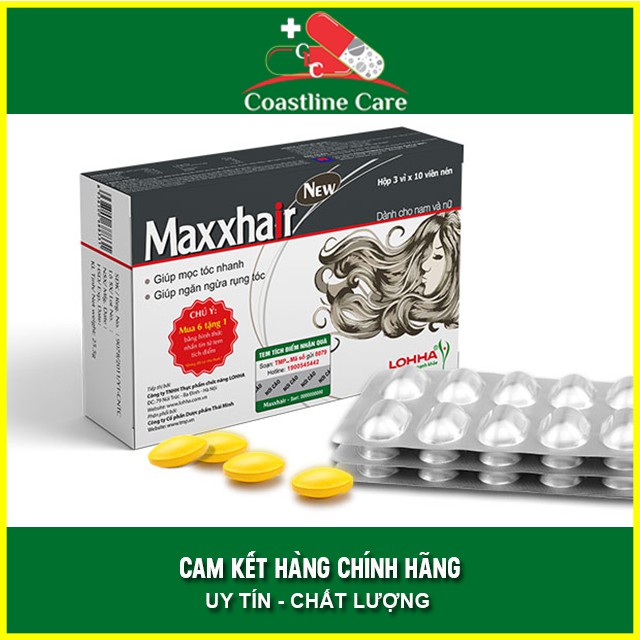 [TÍCH ĐIỂM MUA 6 TẶNG 1] - Maxxhair New Chính Hãng Ngăn Rụng Tóc - Tóc Bóng Mượt (Hộp 30 VIên)