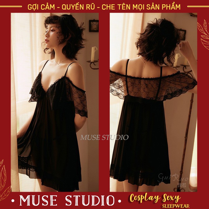 Đồ ngủ sexy 𝑯𝑨̀𝑵𝑮 𝑸𝑼𝑨̉𝑵𝑮 𝑪𝑯𝑨̂𝑼 Váy Ngủ Hai Dây Ren Sexy, Trễ Vai Quyến Rũ