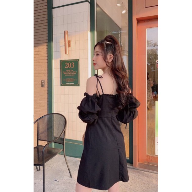 Đầm hai dây rớt vai tay bo - Chang Dress