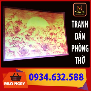 TRANH DÁN TƯỜNG Bàn thờ thần tài in trúc chỉ MÂU NI - kt 61x81cm - Sen hội tụ tỏa [ dán Trang trí ông địa ] cần có