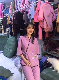 Bộ đồ đi chùa vạt chéo thắt nơ