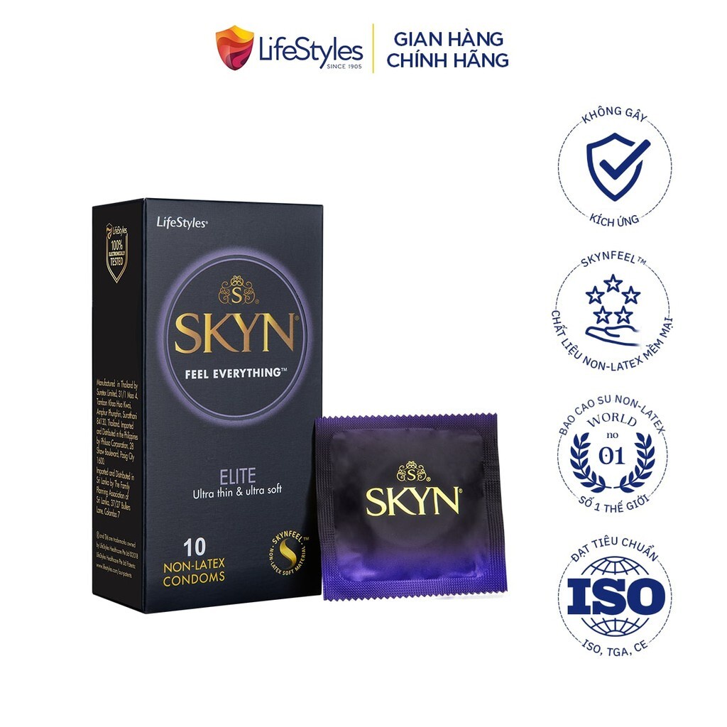 Bao cao su LifeStyles SKYN Elite Nonlatex siêu mỏng siêu mềm cao cấp 10 bao
