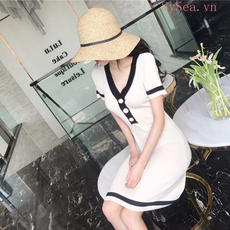 Đầm đen ngắn tay thời trang đơn giản gợi cảm cho nữ