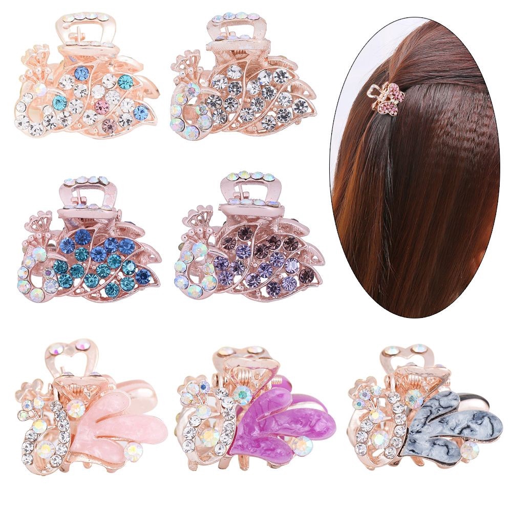 Kẹp tóc kim loại hình đuôi công đính đá lấp lánh phong cách Hàn Quốc