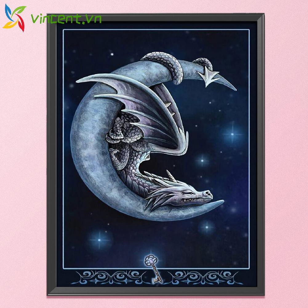 Tranh Thêu Chữ Thập Hình Con Rồng Và Mặt Trăng 11ct