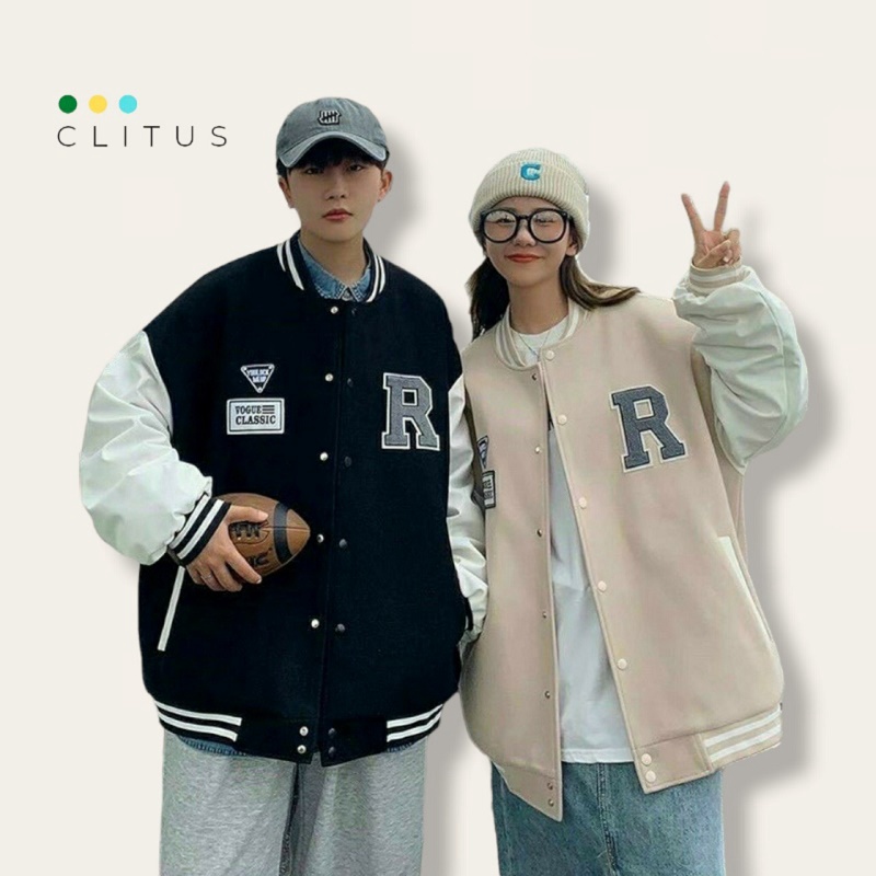Áo Khoac Bomber Cúc Bấm Logo Chữ R [ HÌNH THẬT SẢN PHẨM ]