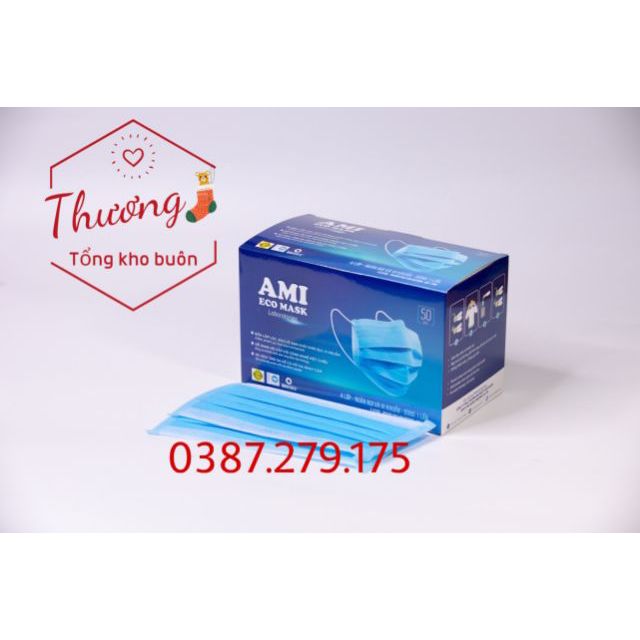 Hộp 50c khẩu trang y tế 4 lớp Ami màu Xanh | BigBuy360 - bigbuy360.vn