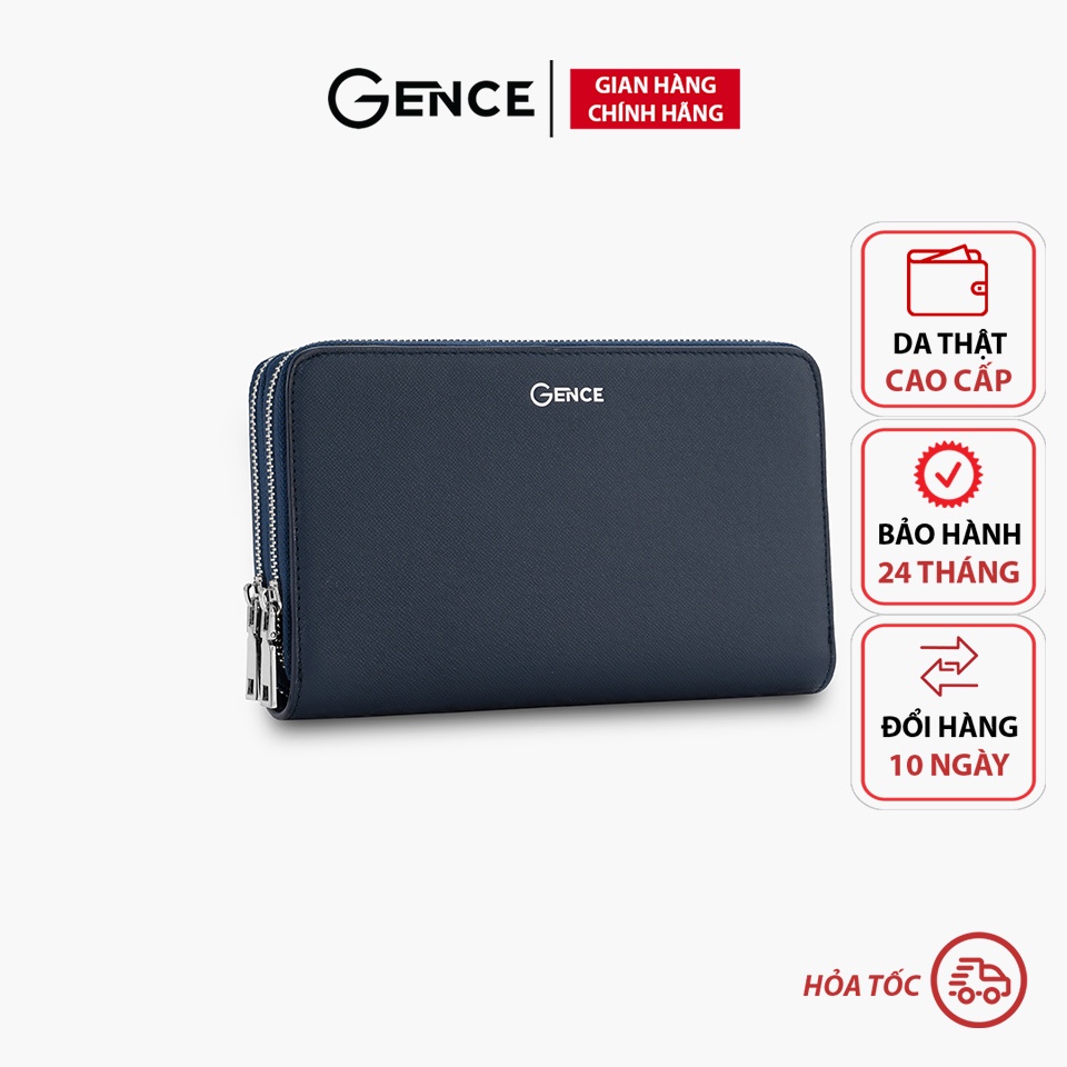 Ví cầm tay nam Gence 2 khoá da bò Taiga xanh HT20