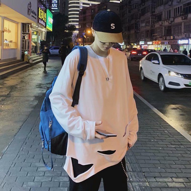 Áo thun dài tay rách Hàn Quốc, áo phông trơn phom rộng mùa thu đông 2022 - kèm ảnh thật | BigBuy360 - bigbuy360.vn