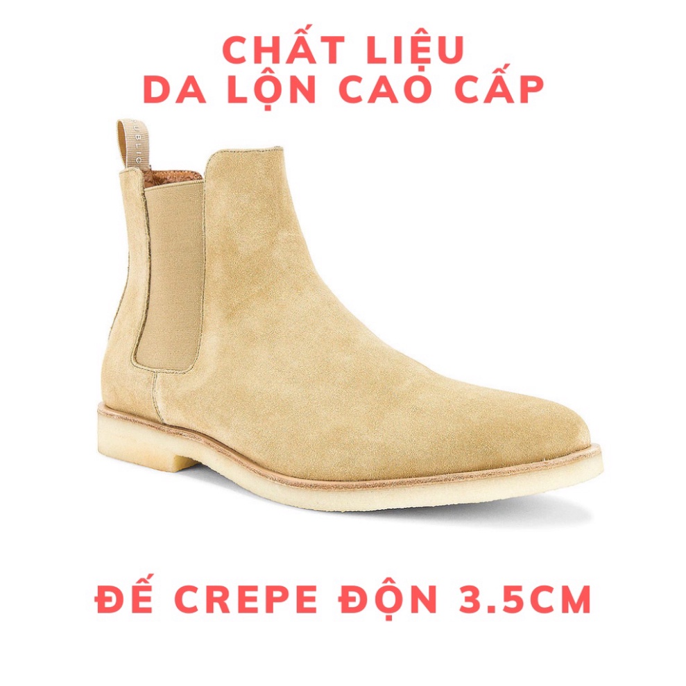 Giày thời trang nam cao cổ Chelsea boots da lộn màu tan đế tăng 3.5cm chiều cao | BigBuy360 - bigbuy360.vn