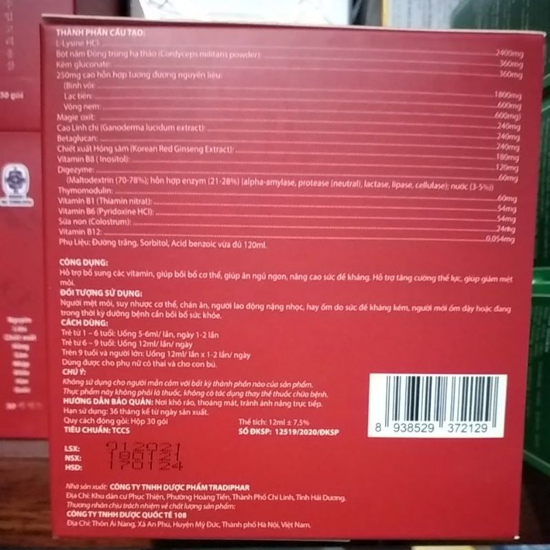 SIRO TĂNG LỰC HỒNG SÂM KOREA LINH CHI TRÙNG THẢO hộp 30 gói - Bổ sung vitamin, giúp ăn ngon, nâng cao đề kháng, giảm mệt