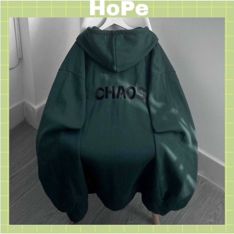 Áo hoodie chất nỉ mềm mịn, in chữ CHAOS nổi đẹp. Nón 2 lớp - Mã K110 - Form áo unisex dưới 70kg