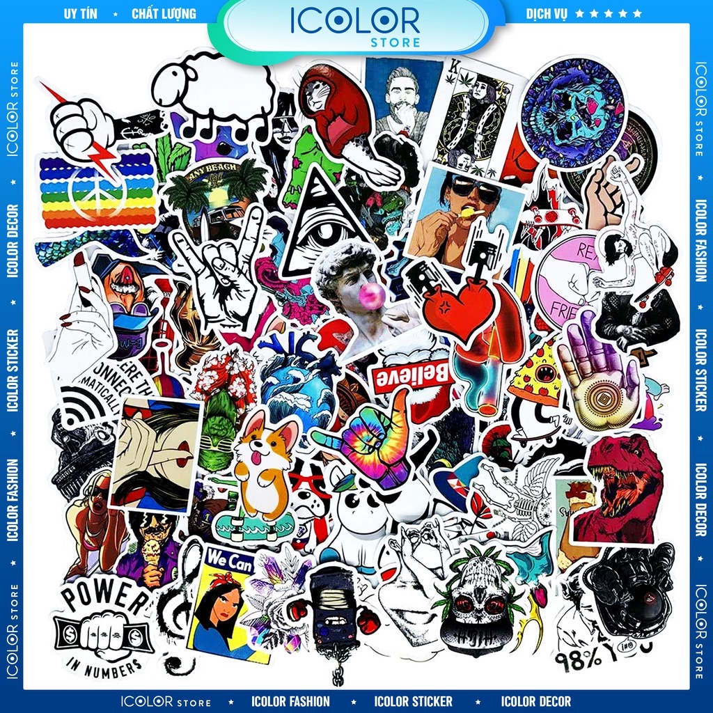 Sticker random cute, dễ thương mẫu HOT nhất dán trang trí laptop, mũ nón bảo hiểm, vali, xe tay ga, ván trượt