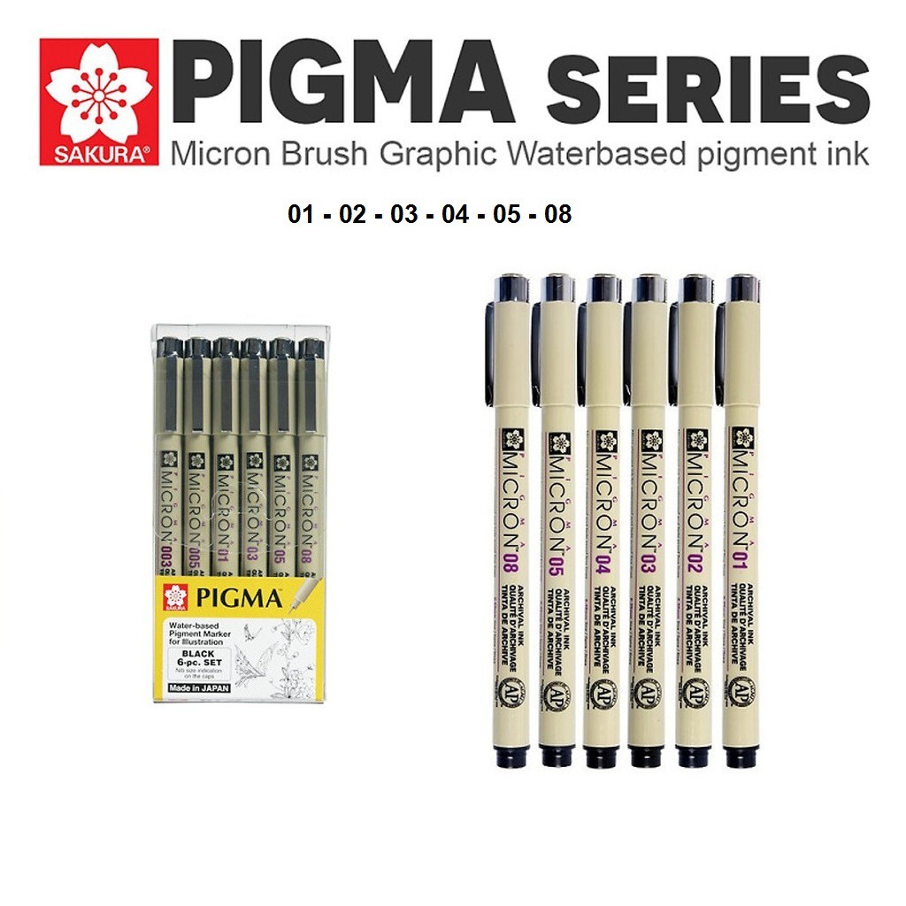 SET 6 BÚT VẼ KỸ THUẬT SAKURA PIGMA MICRON 01 ~ 08