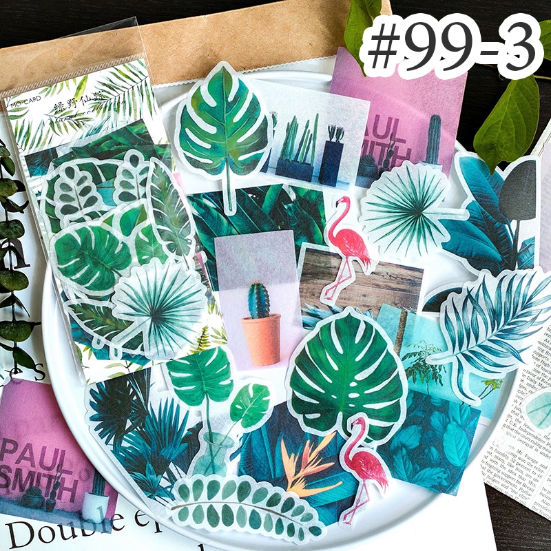Sticker hoa lá cổ điển trang trí Scrapbook, sổ tay, vở  (set 60 stickers) - [ 099 ]