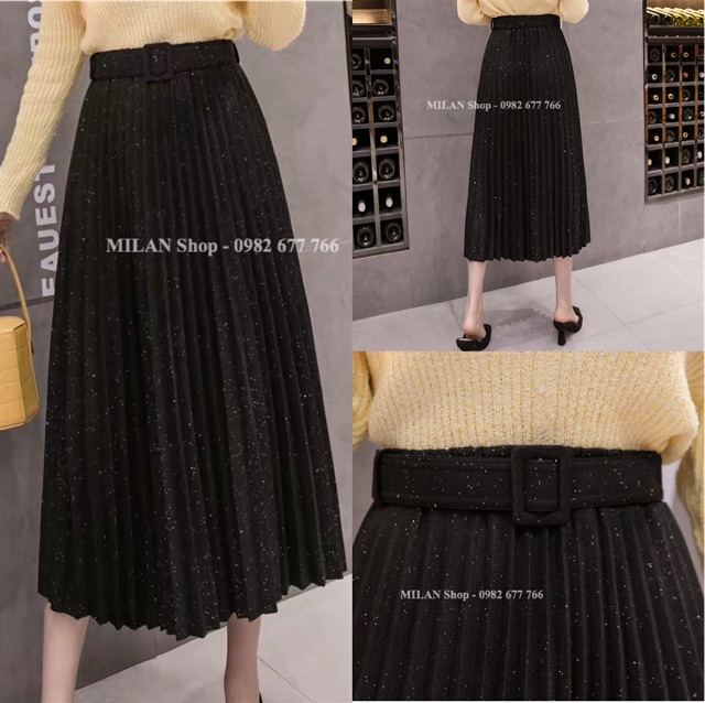 Chân váy dạ dài xếp li kèm đai kim sa & trơn | BigBuy360 - bigbuy360.vn