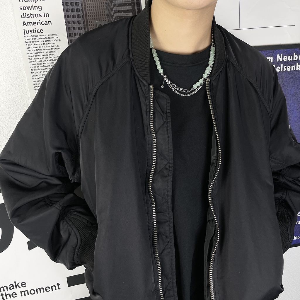 Vòng cổ Nhiều Lớp Bằng Thép Titan Đính Hạt Ngọc Bích Phong Cách retro Cá Tính