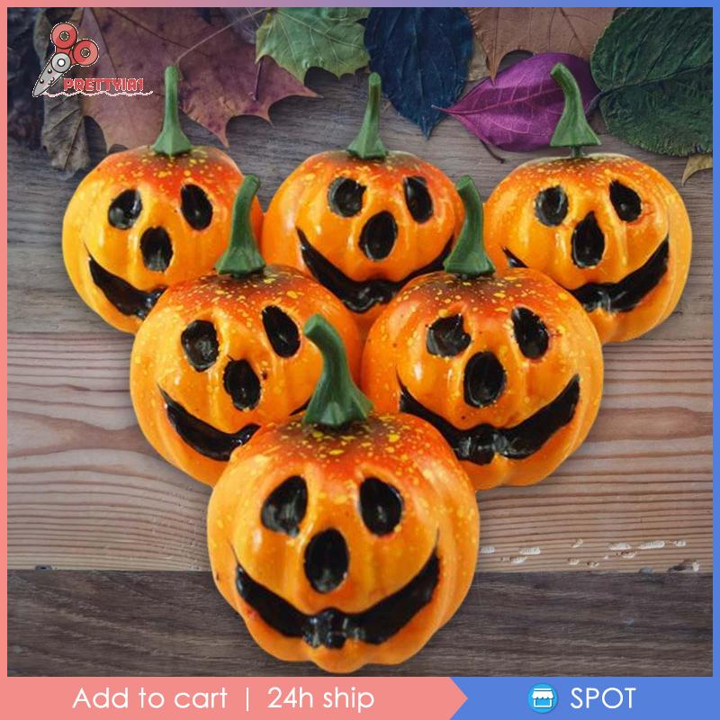 1 [Prettyia] Set 6 Quả Bí Ngô Nhân Tạo Trang Trí Bàn Tiệc Halloween