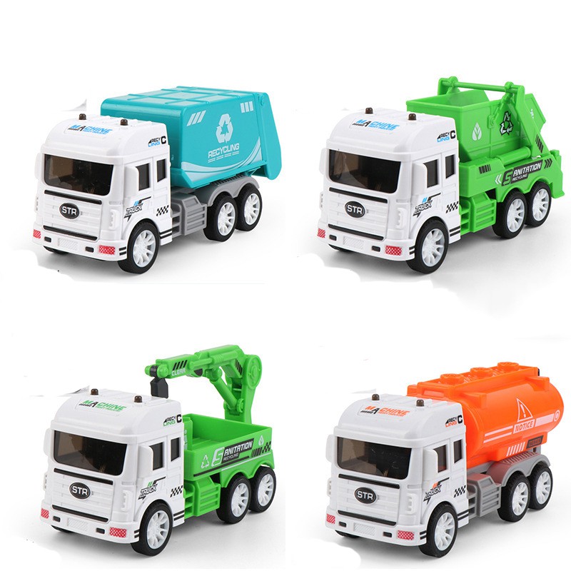 Bộ đồ chơi xe vệ sinh môi trường KAVY cho bé gồm 4 chiếc, nhựa ABS an toàn, chi tiêt sắc sảo, chuyển động các khớp xe