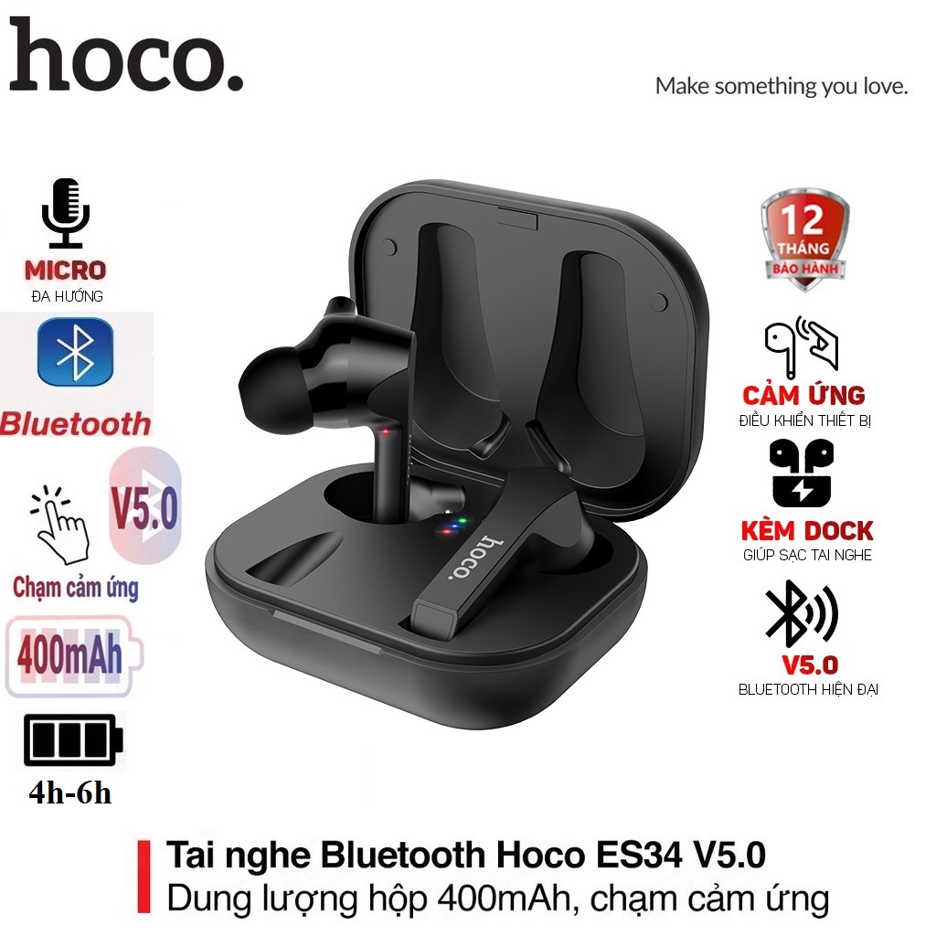 Tai nghe bluetooth không dây Hoco ES34 chính hãng cảm ứng, pin trâu và sử dụng các dòng điện thoại
