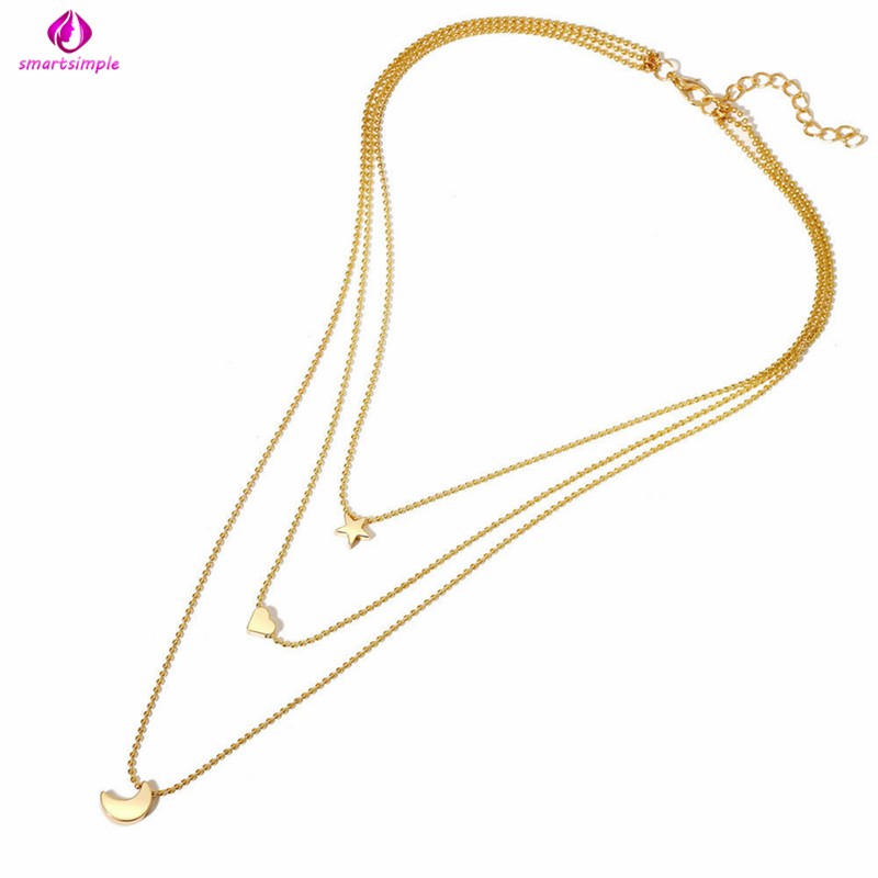 Dây Chuyền Hợp Kim Mặt Hình Trăng Sao Và Trái Tim Thời Trang Cho Nữ